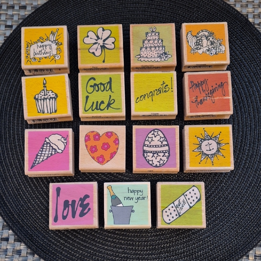 VAP! SCRAP Assorted Wood Mount Rubber Stamp Set, Set Of 15